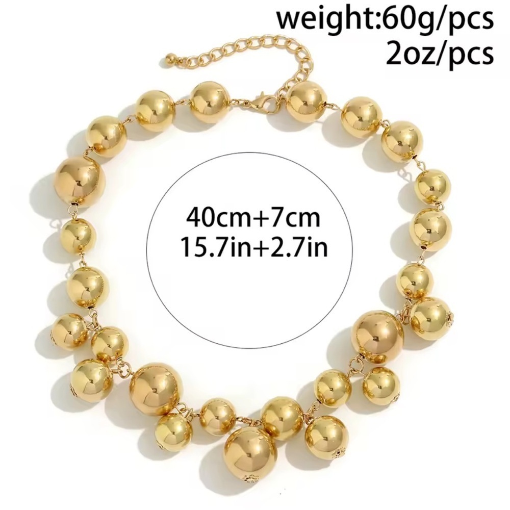 Gold ball. Gold. Gold Beaded Necklace. Adjustable - Picture 6 of 7